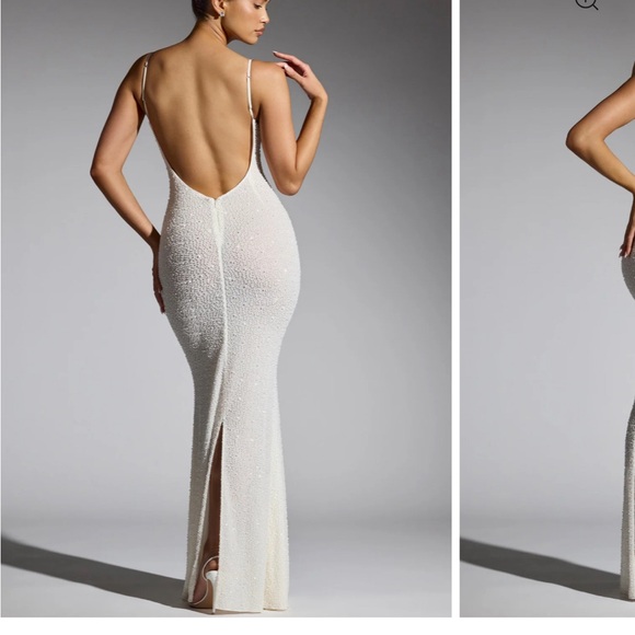 Oh Polly DUHAMEL Embellished Asymmetric Maxi Dress in White | Sizes 12 & 16 - Picture 2 of 8